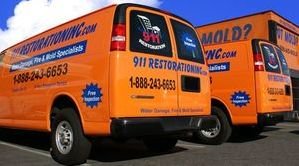 911 Restoration Water-Damage-Restoration-Vans-Lined-Up-Ready-For-Work Orange County